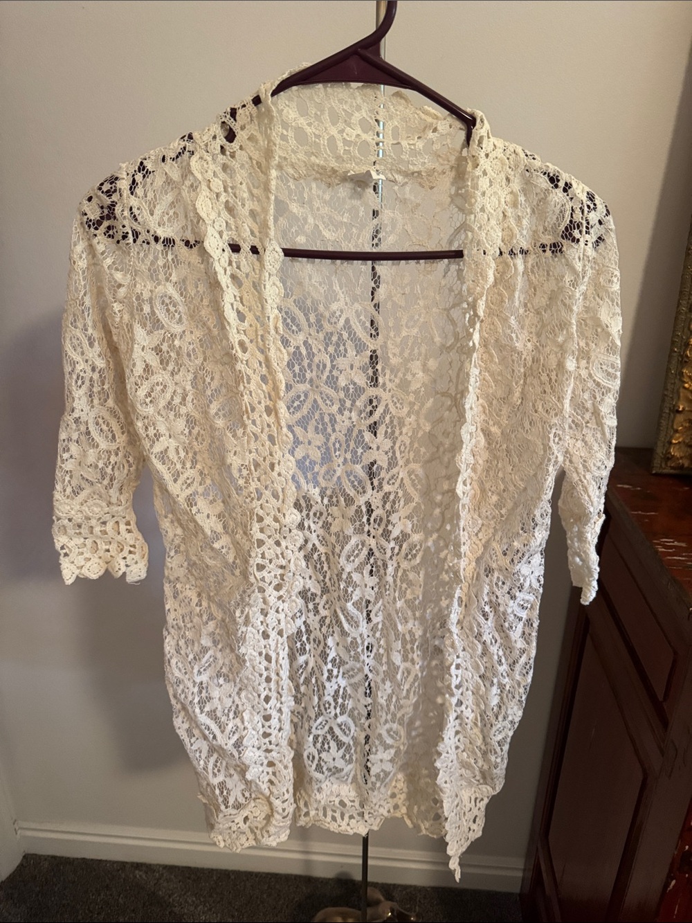 Cream Lace Crochet Kimono Cardigan